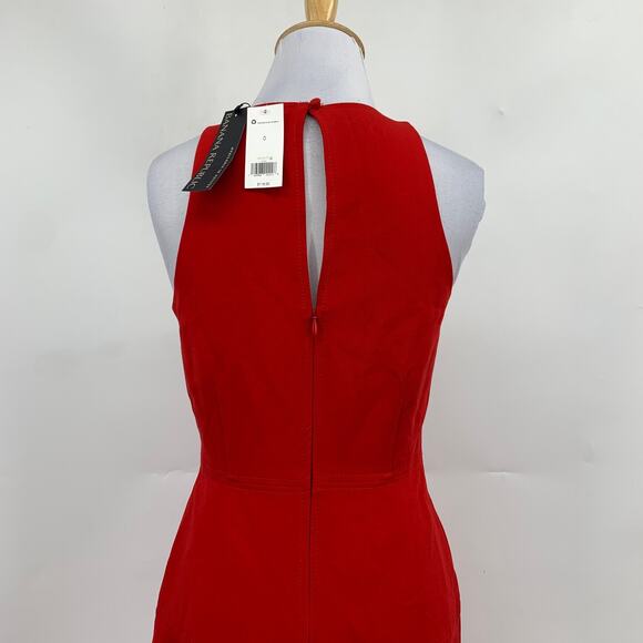 Banana Republic Dress Women 0 Red High Neck Sleeveless Keyhole Back Lined Flare - Picture 6 of 15